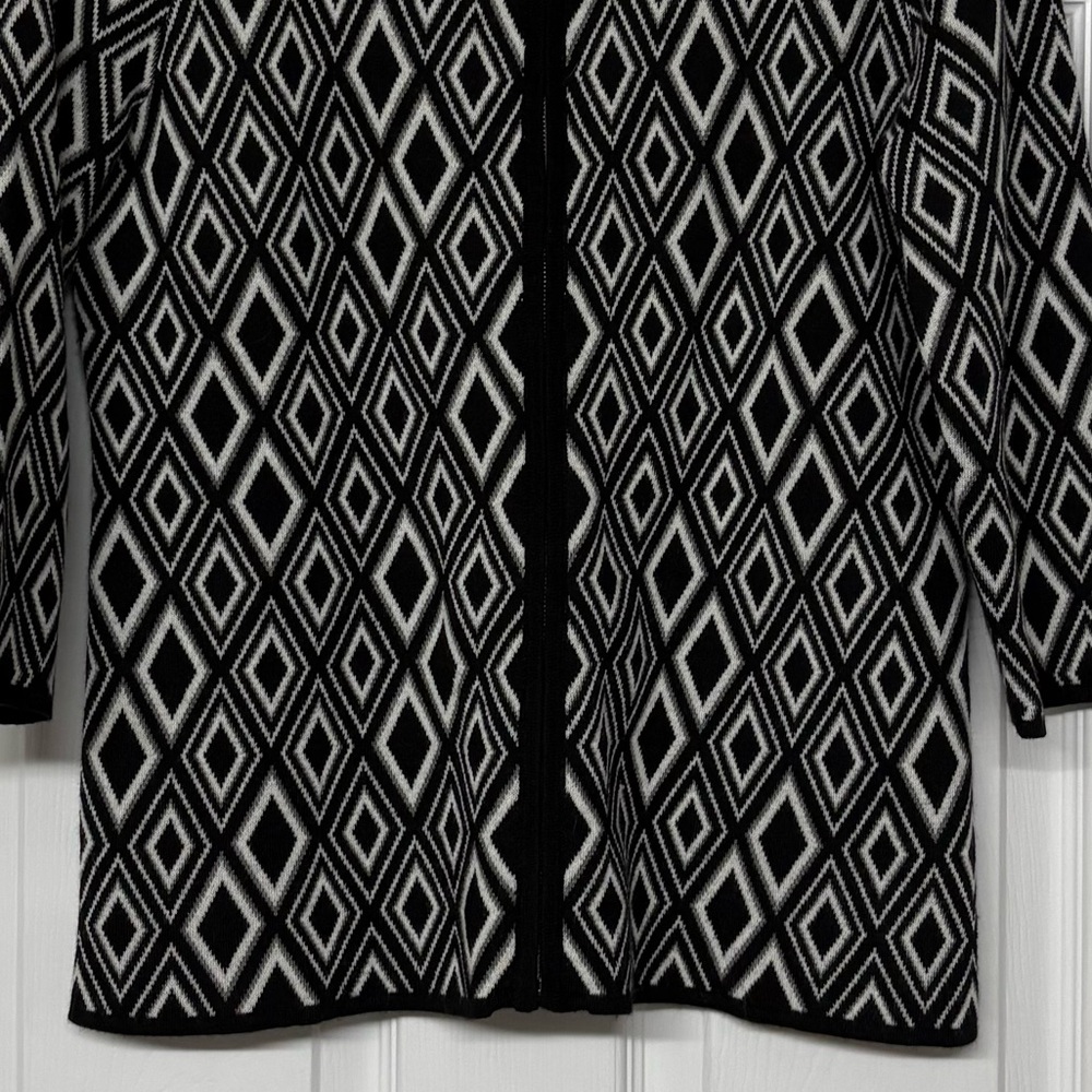 Coldwater Creek Merino Wool Blend Zip Front Cardigan Black & Cream Sz M - Picture 3 of 4